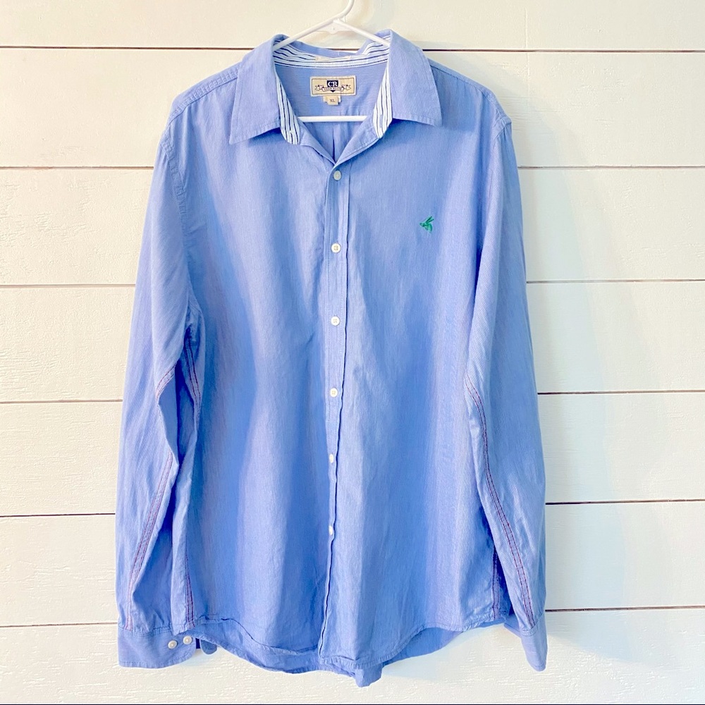 Club Room Fitted Button Down Blue Pinstripe | XL